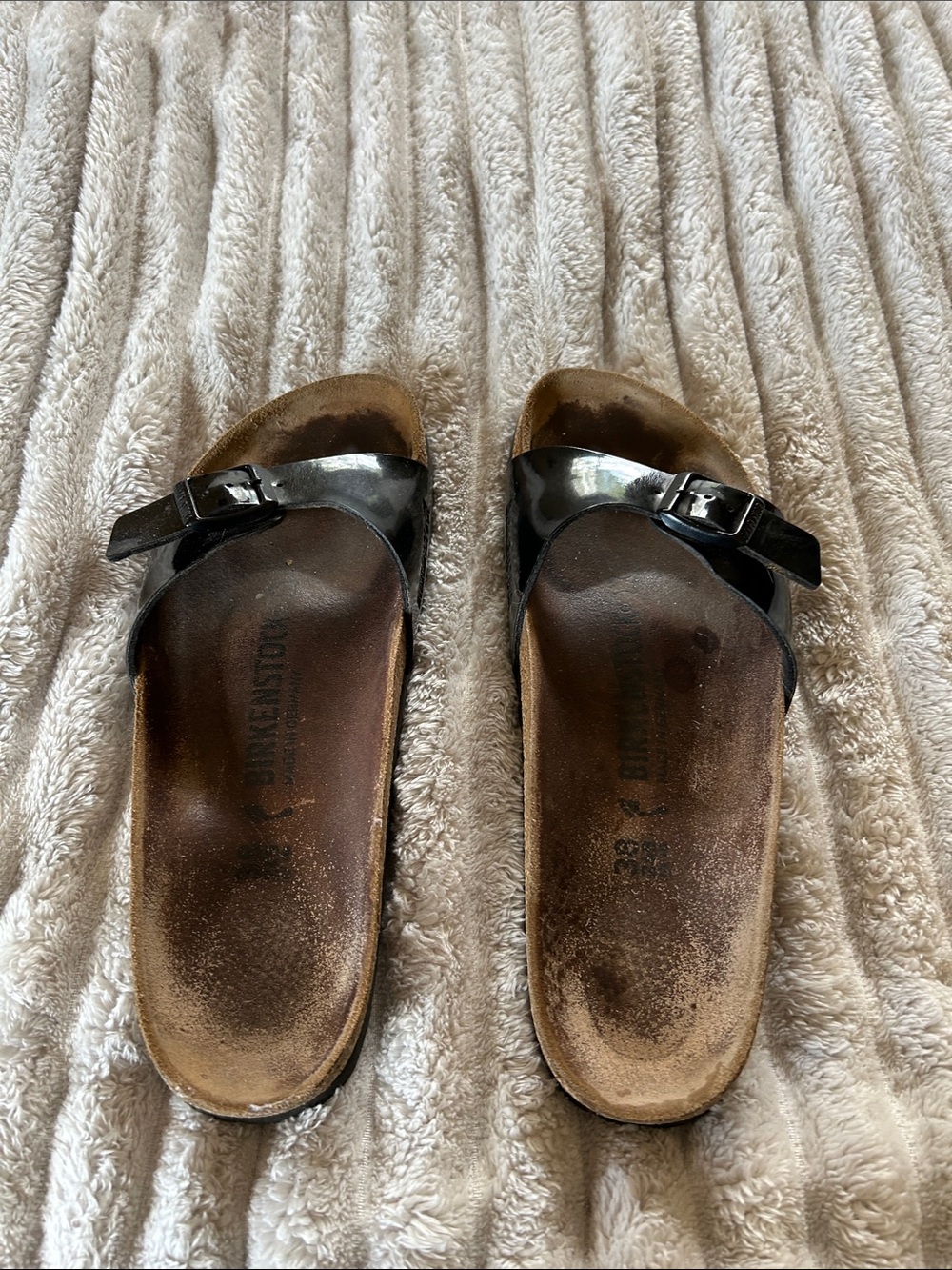 Birkenstock Black Patent Madrid Single Strap Sandals